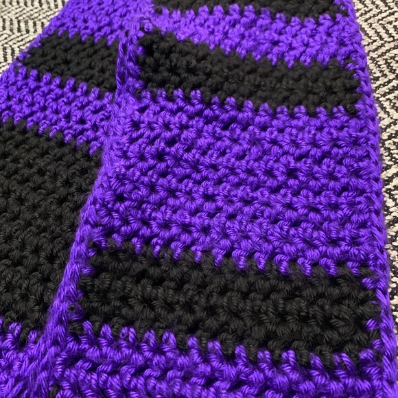 Unisex Purple & Black crochet color block scarf. - Picture 3 of 4